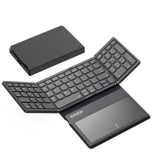 AVATTO Portable Quadruple Folding Wireless Bluetooth keyboard with Foldable Touchpad for Windows Android IOS Tablet ipad Phone - AR Perk Inc