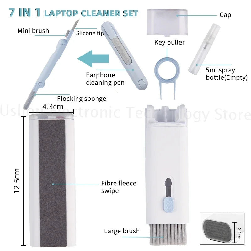 7-in-1 Computer Keyboard Cleaner Brush Kit Earphone Cleaning Headset iPad Phone Cleaning Tools Cleaner Keycap Puller Kit - AR Perk Inc