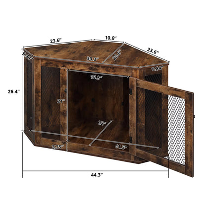 Corner Dog Cage Furniture Lockable Doors Dog Kennel with Wood&Mesh Dog Crate for Small/Medium Dogs Pet Dog House Side End Table