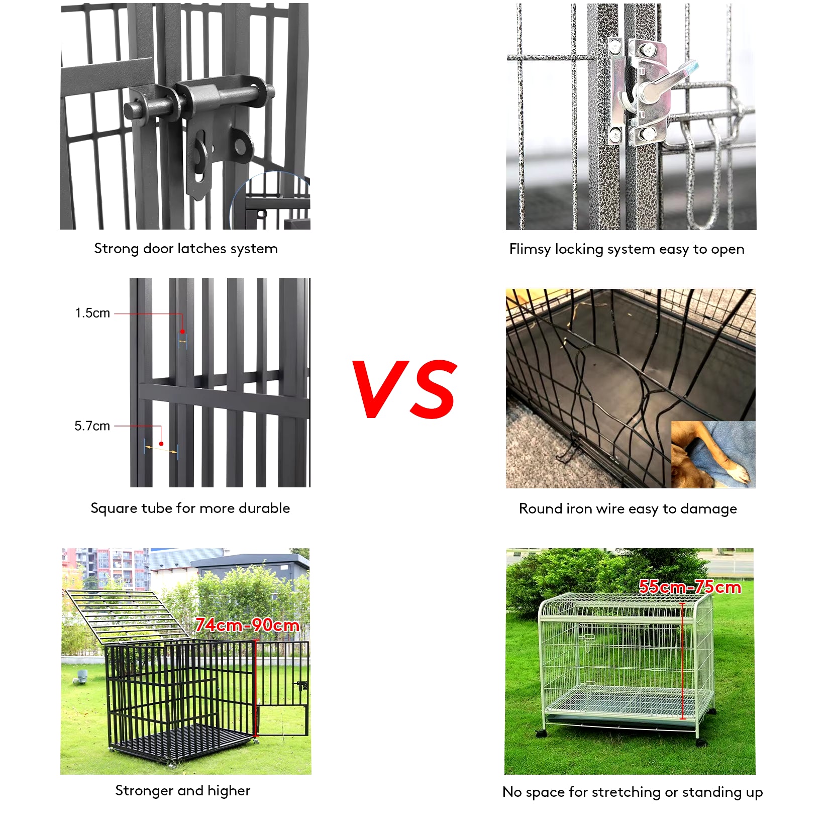 Rolling Heavy XXL Large Pet Cage Thick Metal Dog Crate Kennel Playpen with Tray