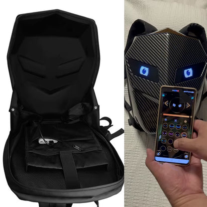 LED Display Screen Motorcycle Backpack with LED EYE DIY Riding Bag APP Control Kid Backpack Hard Shell 14 Inch Notebook Makeup