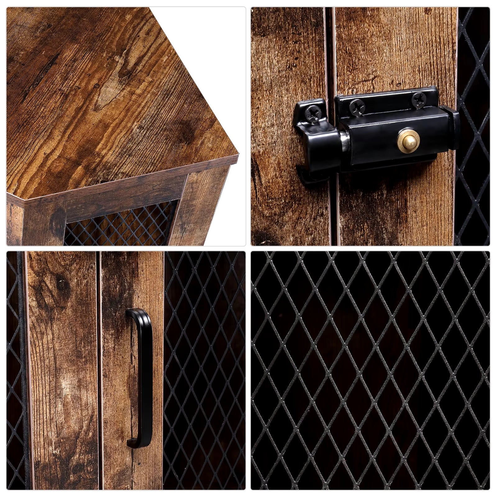 Corner Dog Cage Furniture Lockable Doors Dog Kennel with Wood&Mesh Dog Crate for Small/Medium Dogs Pet Dog House Side End Table