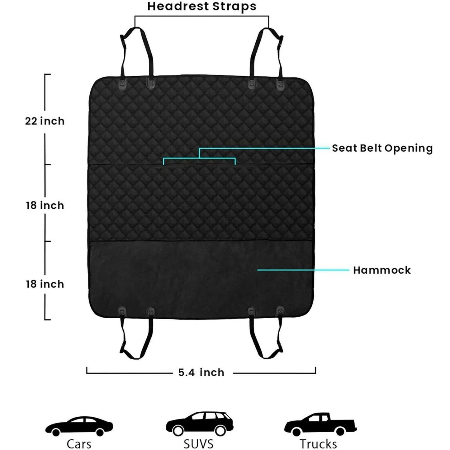 Foldable Pet Car Back Seat Cushion Cover