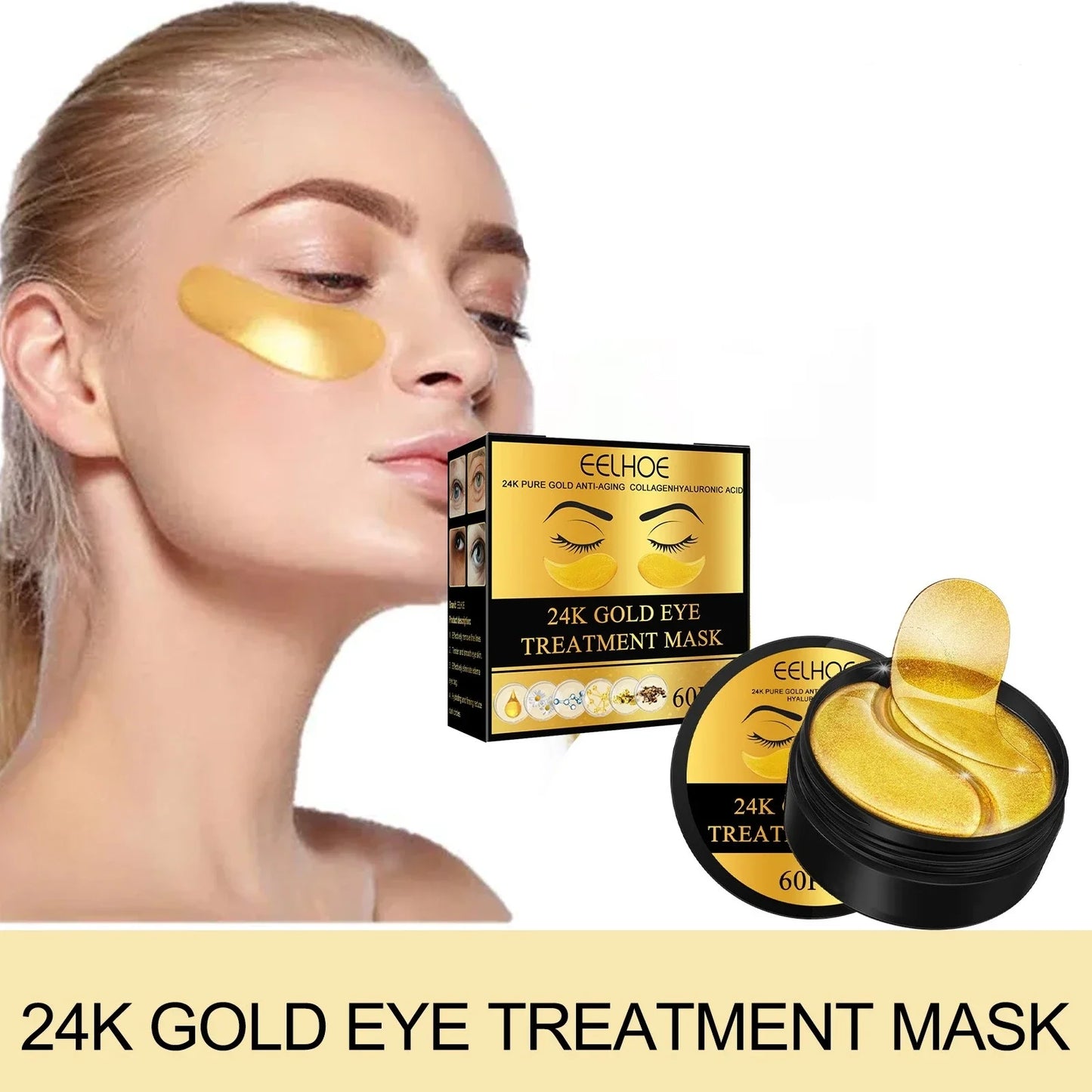 24K Gold Hyaluronic Acid Eye Mask Moisturizing Remove Dark Eye Circles Collagen Eye Patches Korean Beauty Skincare Products