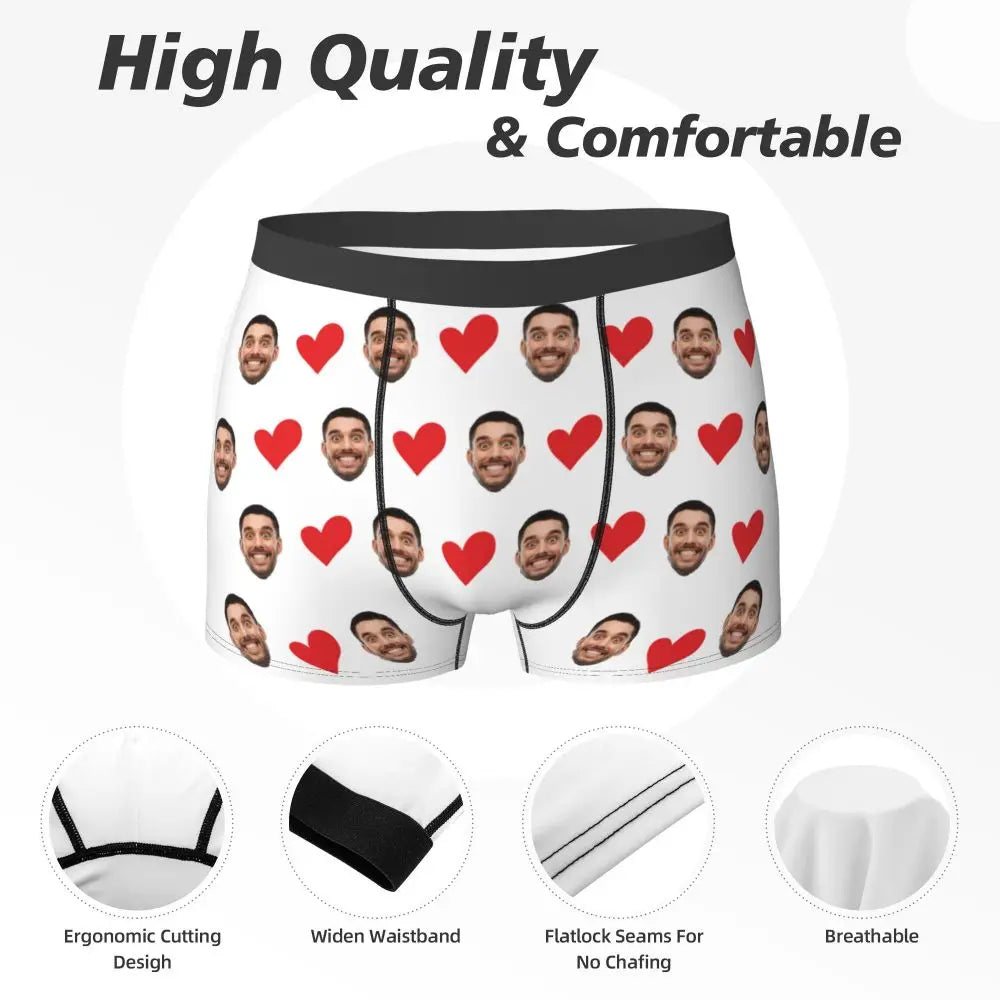 Personalized Face Photo Underwear Custom Heart Boxer Briefs Men Briefs  Gift For Husband Anniversary Gift for Dad