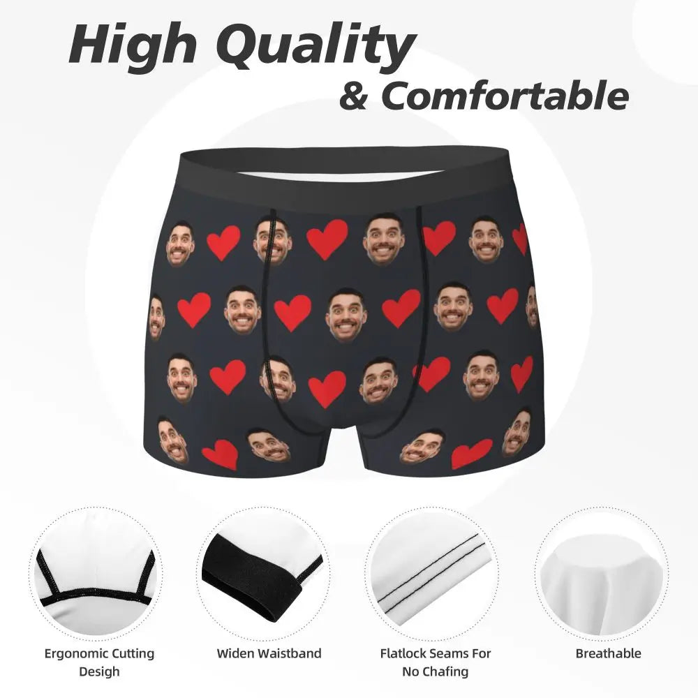 Men Gift Custom Face Boxers Valentine's Day Gift Personalized Photo Underwear Design Birthday Boxer Briefs for Boyfriend Husband