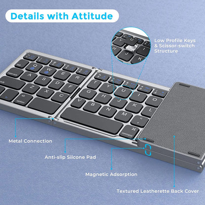 Seenda Foldable Wireless Bluetooth Keyboard Rechargeable Folding Portable Keyboards for PC Mac Smartphone Windows iOS Android - AR Perk Inc