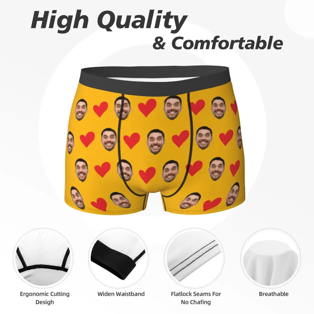 Personalized Face Photo Underwear Custom Heart Boxer Briefs Men Briefs  Gift For Husband Anniversary Gift for Dad