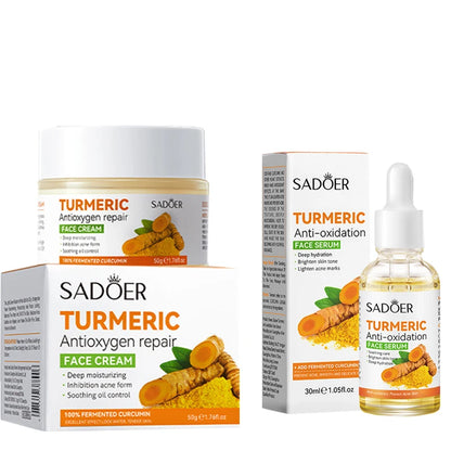 Natural Handmade Turmeric Soap Face Cream Serum Skin Care Set Clean Cutin Oil Control Removal Acne Whitening Remove Dark Spots - AR Perk Inc