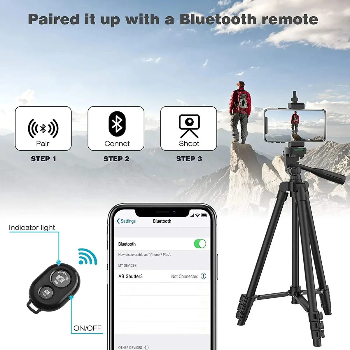 Tripod For Phone Camera Tripod Stand with Bluetooth Remote Phone Holder Lightweight Universal Photography For Xiaomi Huawei DSLR - AR Perk Inc