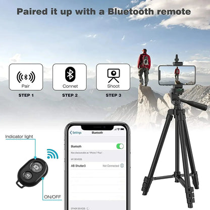 Tripod For Phone Camera Tripod Stand with Bluetooth Remote Phone Holder Lightweight Universal Photography For Xiaomi Huawei DSLR - AR Perk Inc