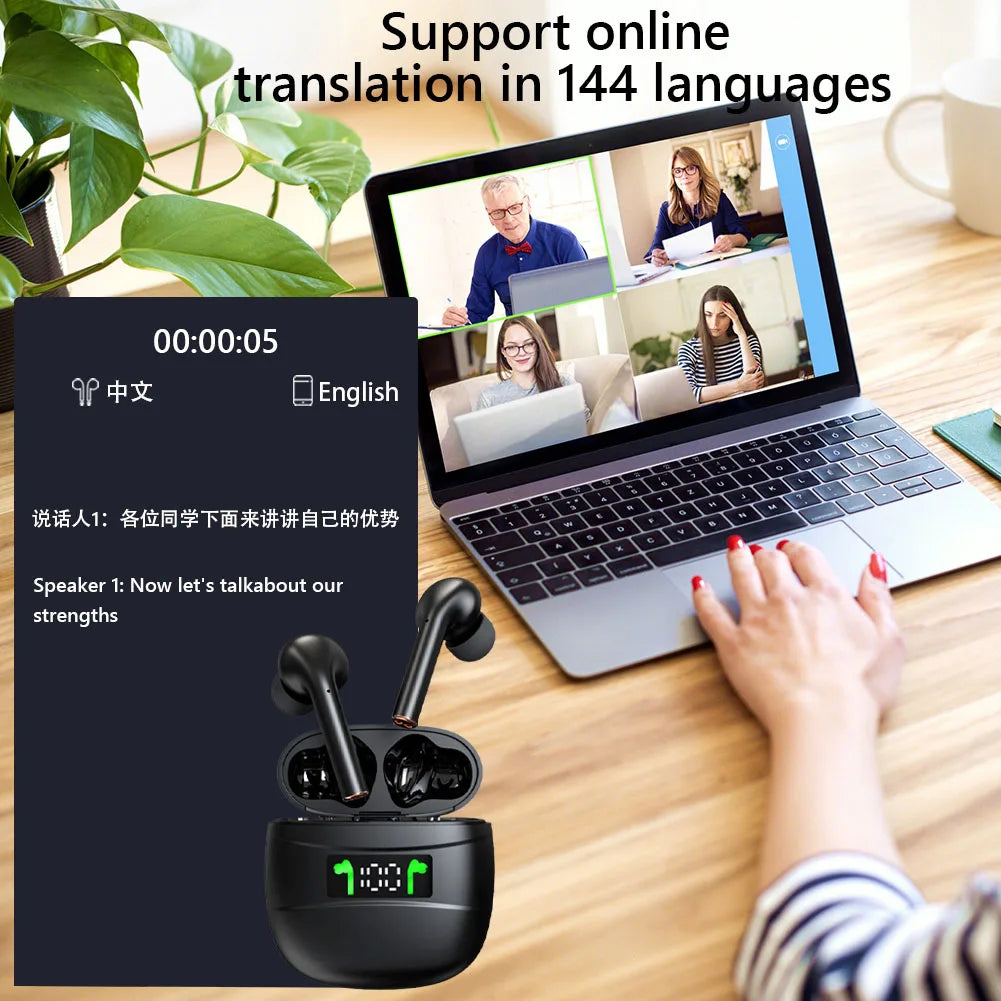 Real Time Language Translator Earphones Bluetooth 5.2 AI Translator Earbuds Noise Cancelling Wireless Headphones for Business - AR Perk Inc