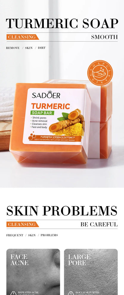 Natural Handmade Turmeric Soap Face Cream Serum Skin Care Set Clean Cutin Oil Control Removal Acne Whitening Remove Dark Spots - AR Perk Inc