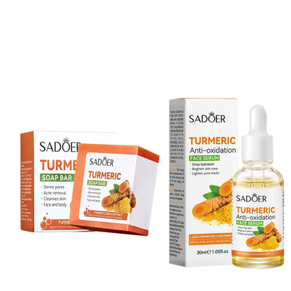 Natural Handmade Turmeric Soap Face Cream Serum Skin Care Set Clean Cutin Oil Control Removal Acne Whitening Remove Dark Spots - AR Perk Inc