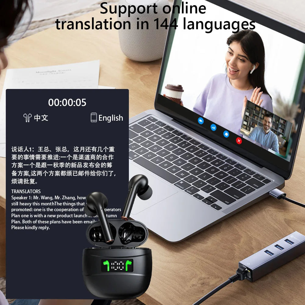 Real Time Language Translator Earphones Bluetooth 5.2 AI Translator Earbuds Noise Cancelling Wireless Headphones for Business - AR Perk Inc