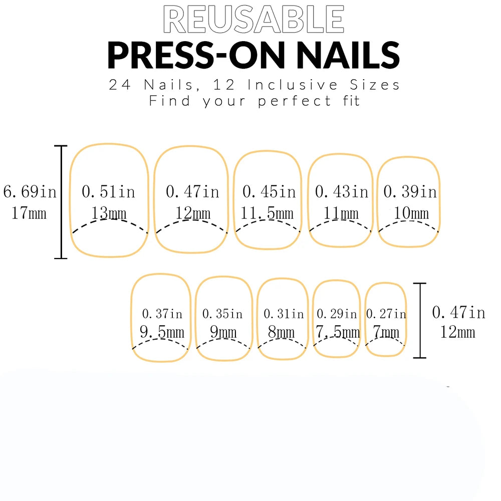 24pcs Short Square Baby Pink Striped Dots Heart Pattern Full Cover Fake Nail Summer Nails French Tip Press on Nails Korean