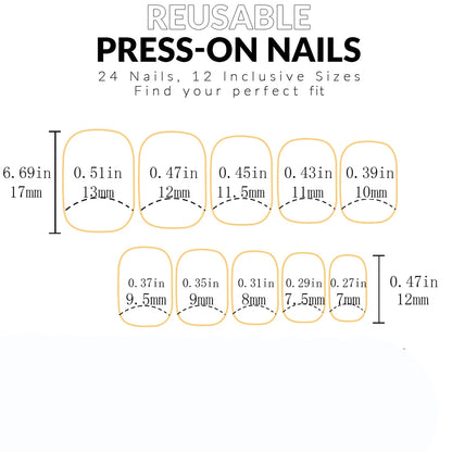24pcs Short Square Baby Pink Striped Dots Heart Pattern Full Cover Fake Nail Summer Nails French Tip Press on Nails Korean - AR Perk Inc