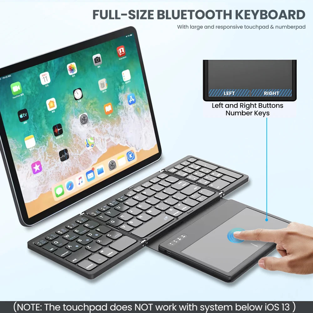 AVATTO Portable Quadruple Folding Wireless Bluetooth keyboard with Foldable Touchpad for Windows Android IOS Tablet ipad Phone