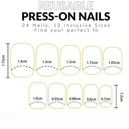 24pcs Short Square Baby Pink Striped Dots Heart Pattern Full Cover Fake Nail Summer Nails French Tip Press on Nails Korean - AR Perk Inc