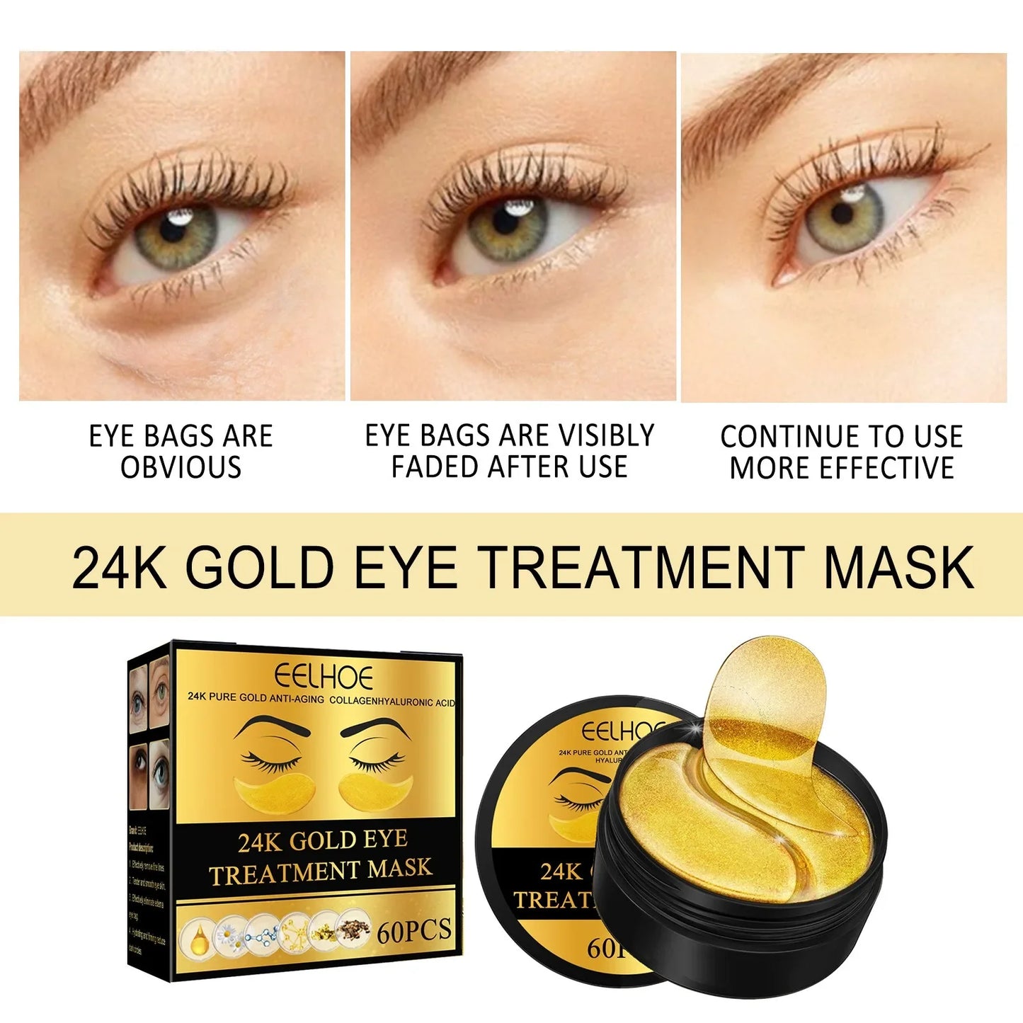 24K Gold Hyaluronic Acid Eye Mask Moisturizing Remove Dark Eye Circles Collagen Eye Patches Korean Beauty Skincare Products