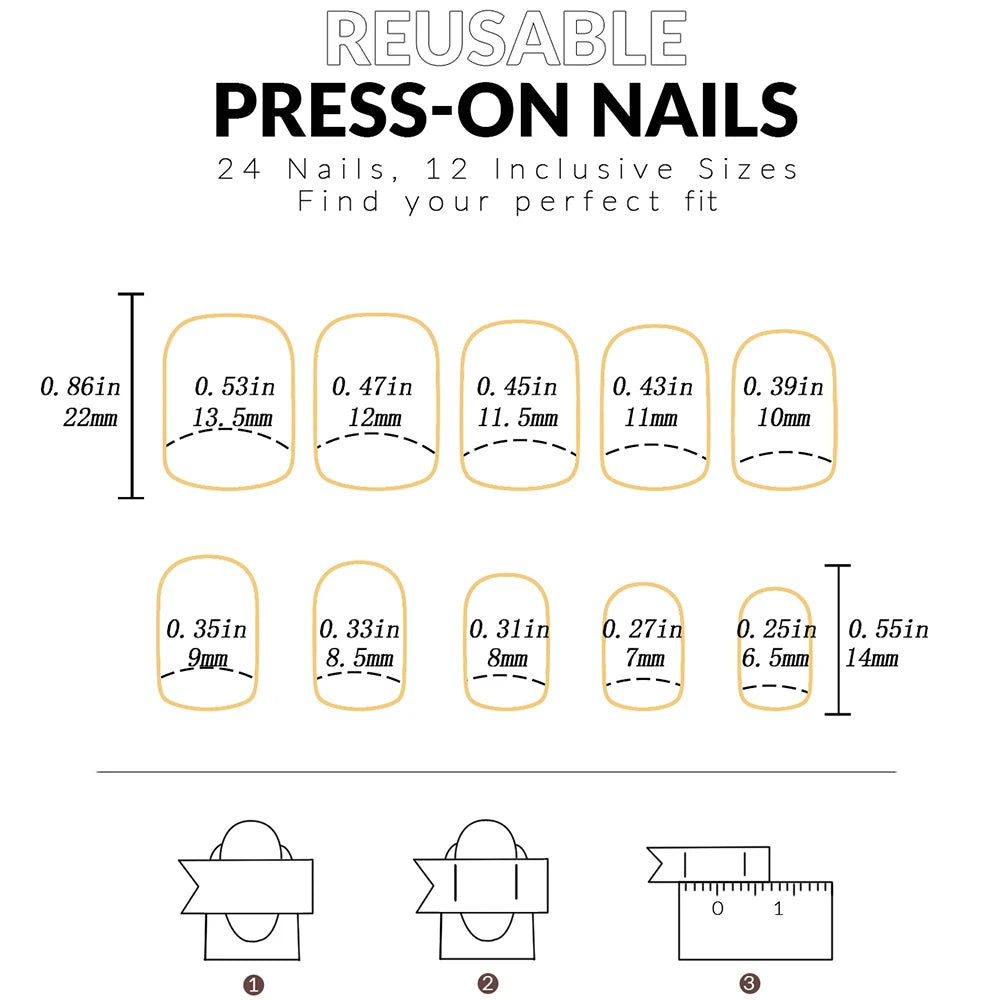 24pcs Short Square Baby Pink Striped Dots Heart Pattern Full Cover Fake Nail Summer Nails French Tip Press on Nails Korean