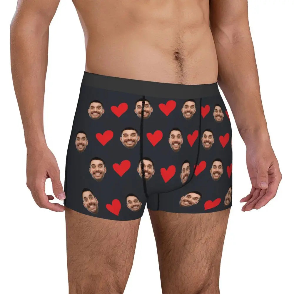 Personalized Face Photo Underwear Custom Heart Boxer Briefs Men Briefs  Gift For Husband Anniversary Gift for Dad