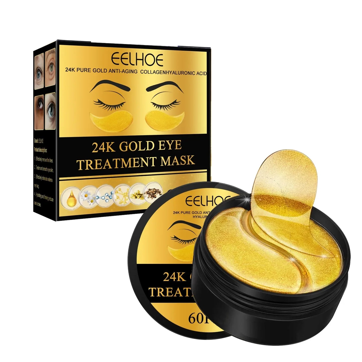 24K Gold Hyaluronic Acid Eye Mask Moisturizing Remove Dark Eye Circles Collagen Eye Patches Korean Beauty Skincare Products