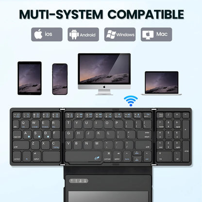 AVATTO Portable Quadruple Folding Wireless Bluetooth keyboard with Foldable Touchpad for Windows Android IOS Tablet ipad Phone - AR Perk Inc