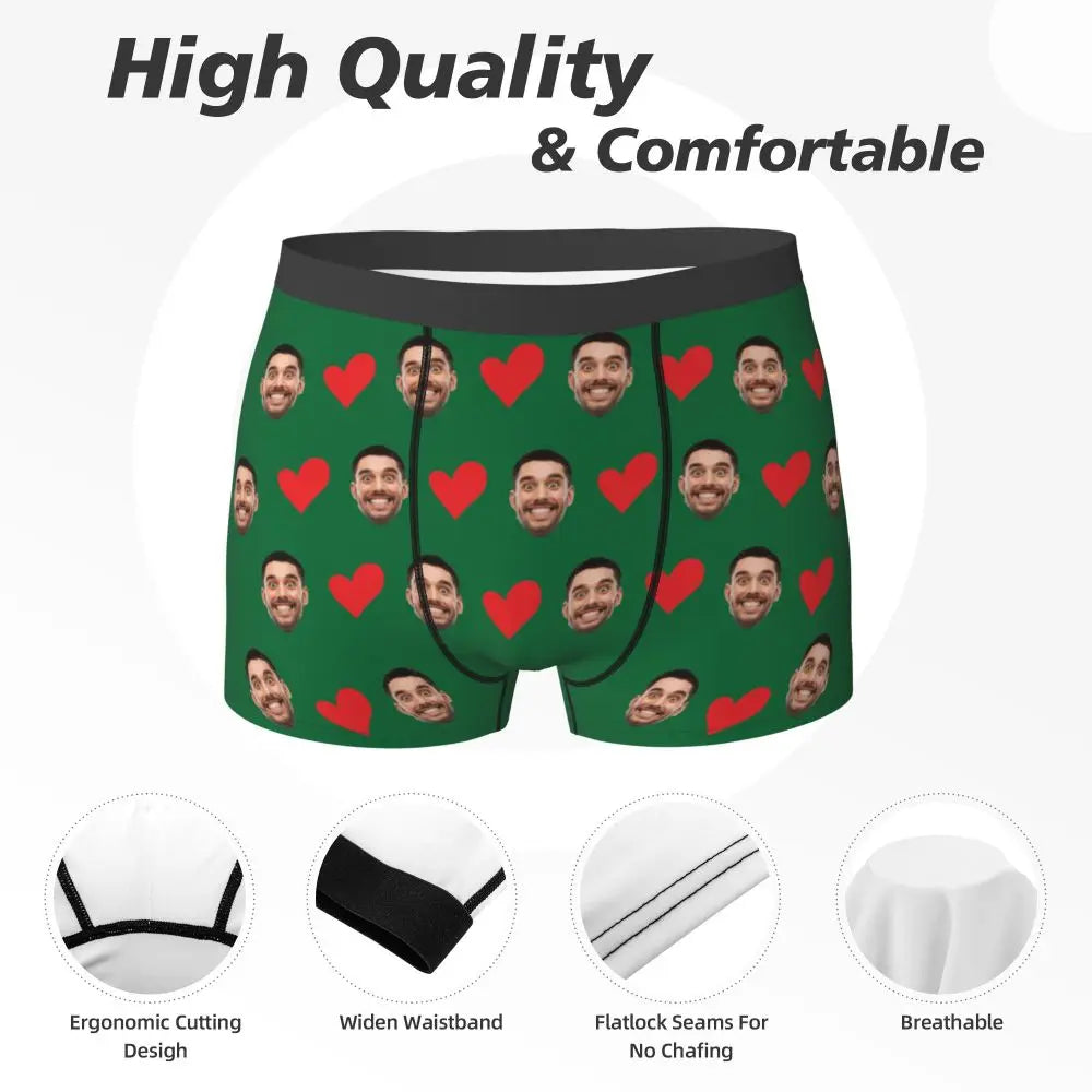 Personalized Face Photo Underwear Custom Heart Boxer Briefs Men Briefs  Gift For Husband Anniversary Gift for Dad