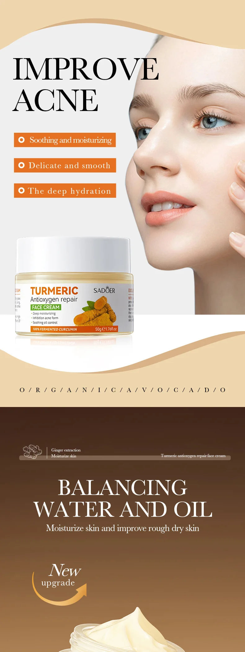 Natural Handmade Turmeric Soap Face Cream Serum Skin Care Set Clean Cutin Oil Control Removal Acne Whitening Remove Dark Spots