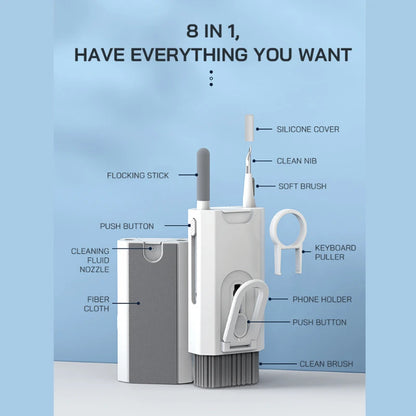 8 in 1 Cleaning Kit Computer Keyboard Cleaner Brush Earphones Cleaning Pen For Headset iPad Phones Cleaning Tools Keycap Puller - AR Perk Inc