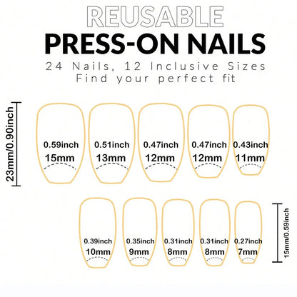 24pcs Short Square Baby Pink Striped Dots Heart Pattern Full Cover Fake Nail Summer Nails French Tip Press on Nails Korean - AR Perk Inc