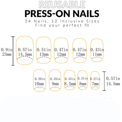 24pcs Short Square Baby Pink Striped Dots Heart Pattern Full Cover Fake Nail Summer Nails French Tip Press on Nails Korean - AR Perk Inc