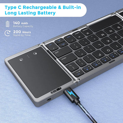 Seenda Foldable Wireless Bluetooth Keyboard Rechargeable Folding Portable Keyboards for PC Mac Smartphone Windows iOS Android - AR Perk Inc