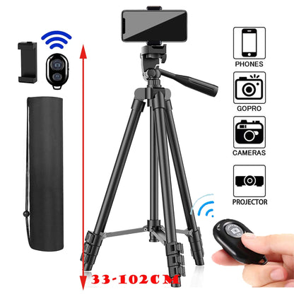Tripod For Phone Camera Tripod Stand with Bluetooth Remote Phone Holder Lightweight Universal Photography For Xiaomi Huawei DSLR - AR Perk Inc