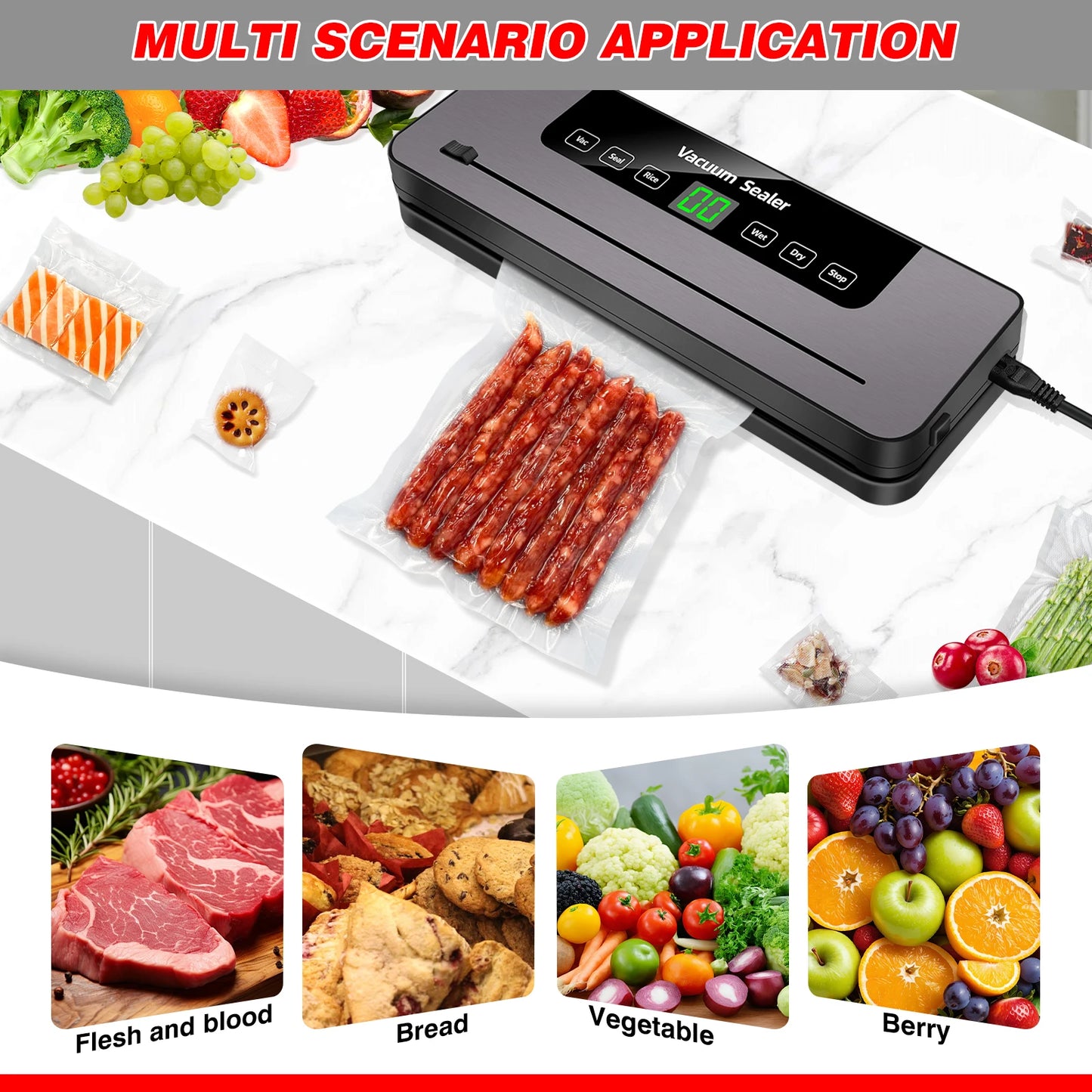 5-in-1 Multi-Functional Vacuum Sealer Food Vacuum Sealer Machine Automatic Food Sealer for Food Preservation With 10 Sealer bags