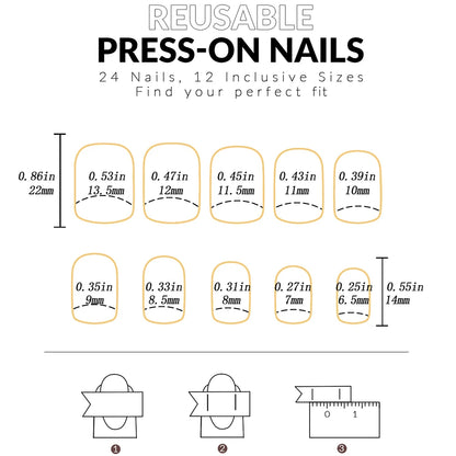 24pcs Short Square Baby Pink Striped Dots Heart Pattern Full Cover Fake Nail Summer Nails French Tip Press on Nails Korean - AR Perk Inc