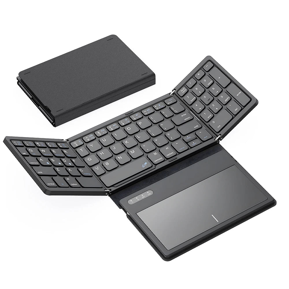 AVATTO Portable Quadruple Folding Wireless Bluetooth keyboard with Foldable Touchpad for Windows Android IOS Tablet ipad Phone