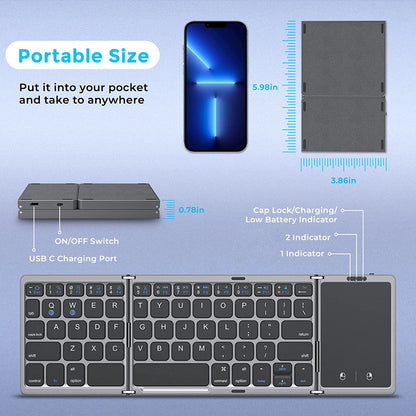Seenda Foldable Wireless Bluetooth Keyboard Rechargeable Folding Portable Keyboards for PC Mac Smartphone Windows iOS Android - AR Perk Inc